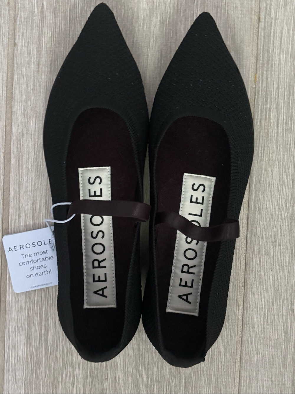 AEROSOLES Black Pointed Knit Mary Jane Flats